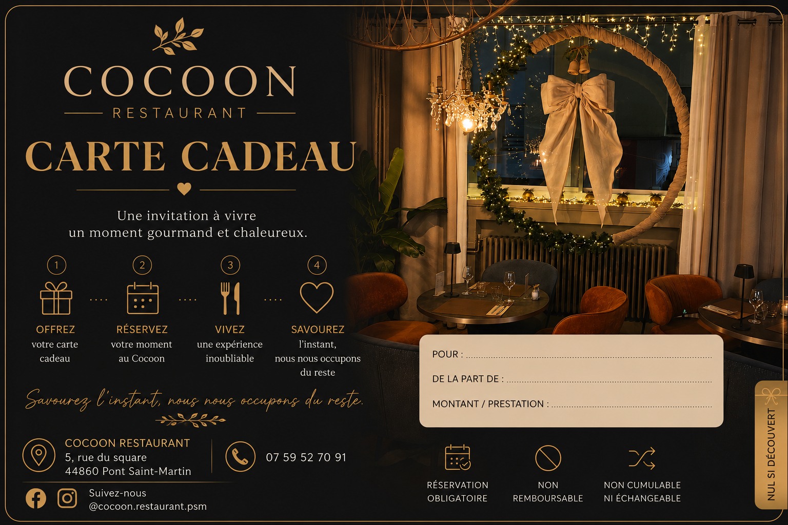 Carte cadeau du Restaurant Cocoon à Pont-Saint-Martin
